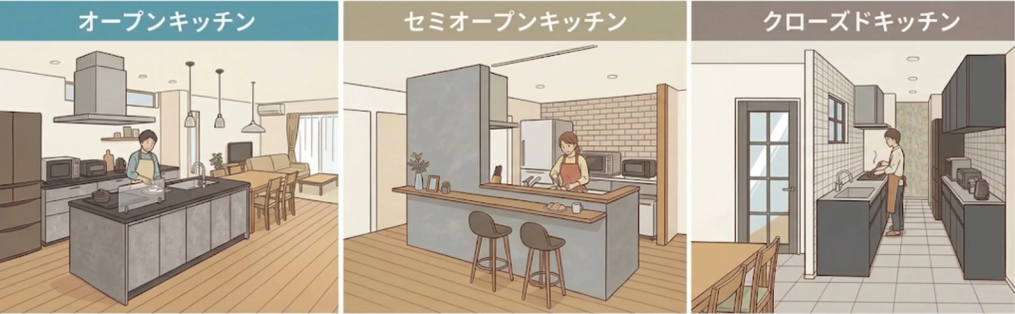 キッチンの間取りを大きく分ける3つのスタイル