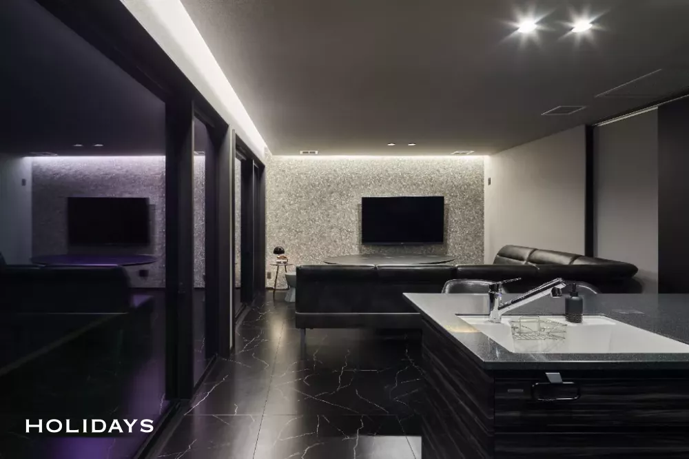 徹底したモノトーンで重厚感を出したホテルライクの平屋