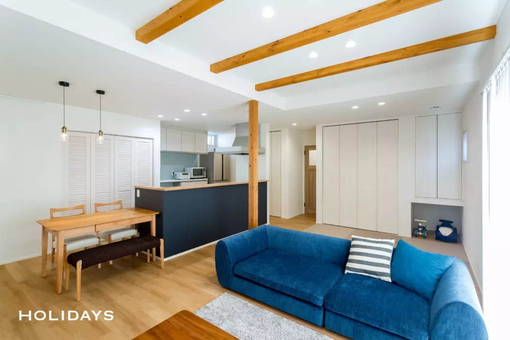 ブルーが映えるシンプルスタイルな家